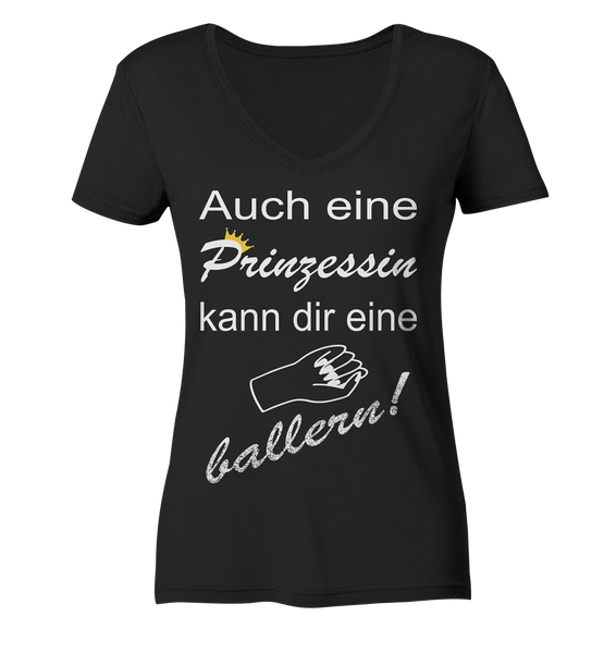 Auch eine Prinzessin kann die eine ballern V3 - Ladies Organic V-Neck Shirt