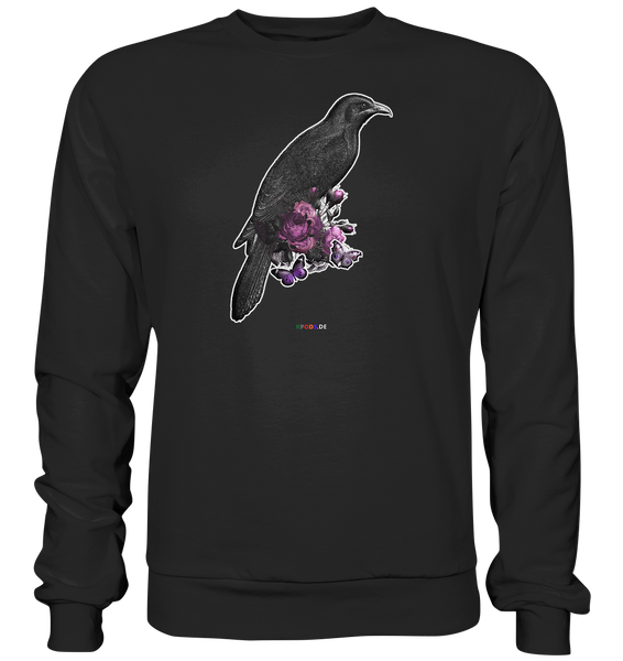 Rabe mit Rosen und Schmetterlingen - Premium Sweatshirt