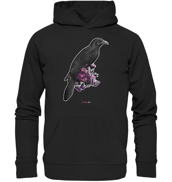 Rabe mit Rosen und Schmetterlingen - Premium Unisex Hoodie